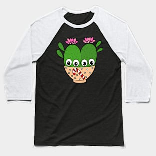 Cute Cactus Design #312: Cacti Couple In Candy Cane Bowl Baseball T-Shirt